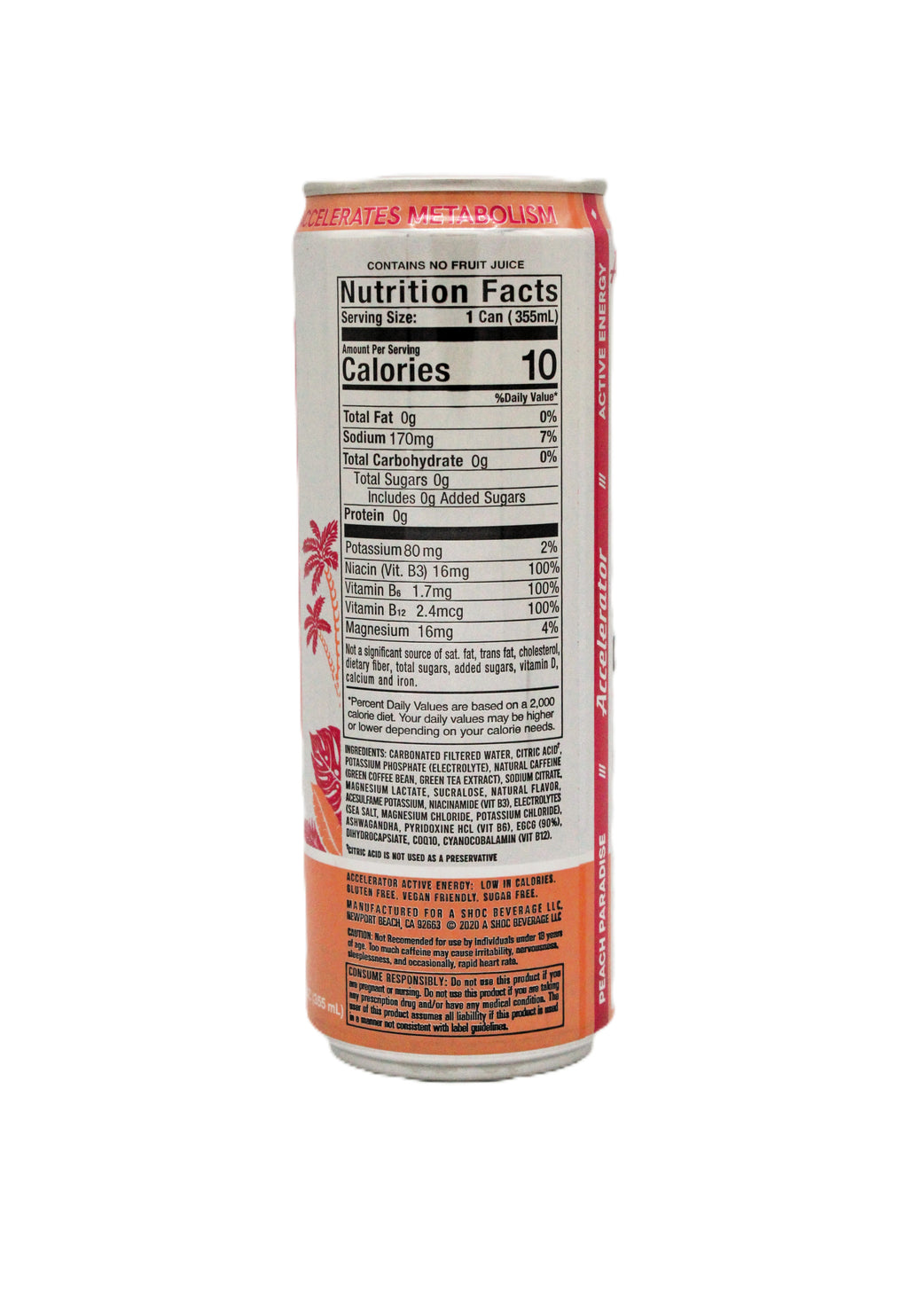 Accelerator Peach Paradise Energy Drink, 12 oz Cans – 12 Pack