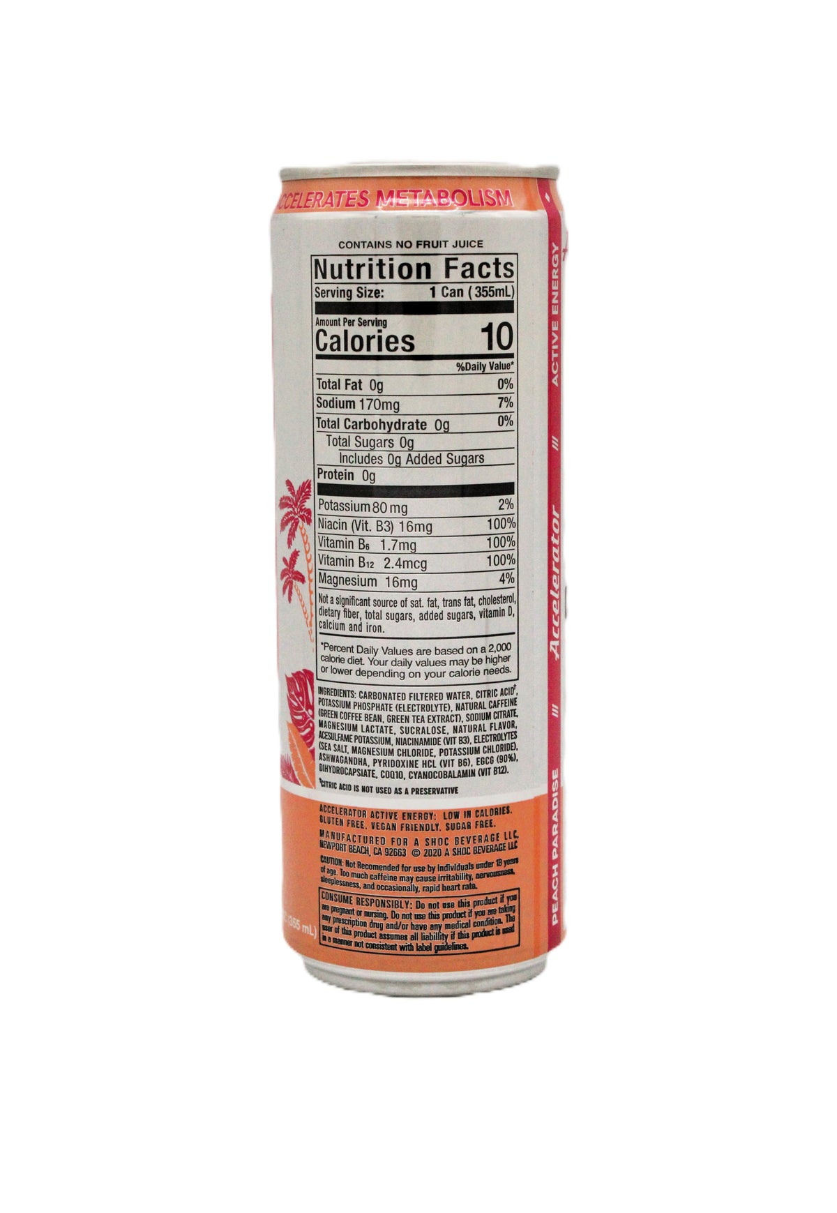 Accelerator Peach Paradise Energy Drink, 12 oz Cans – 12 Pack